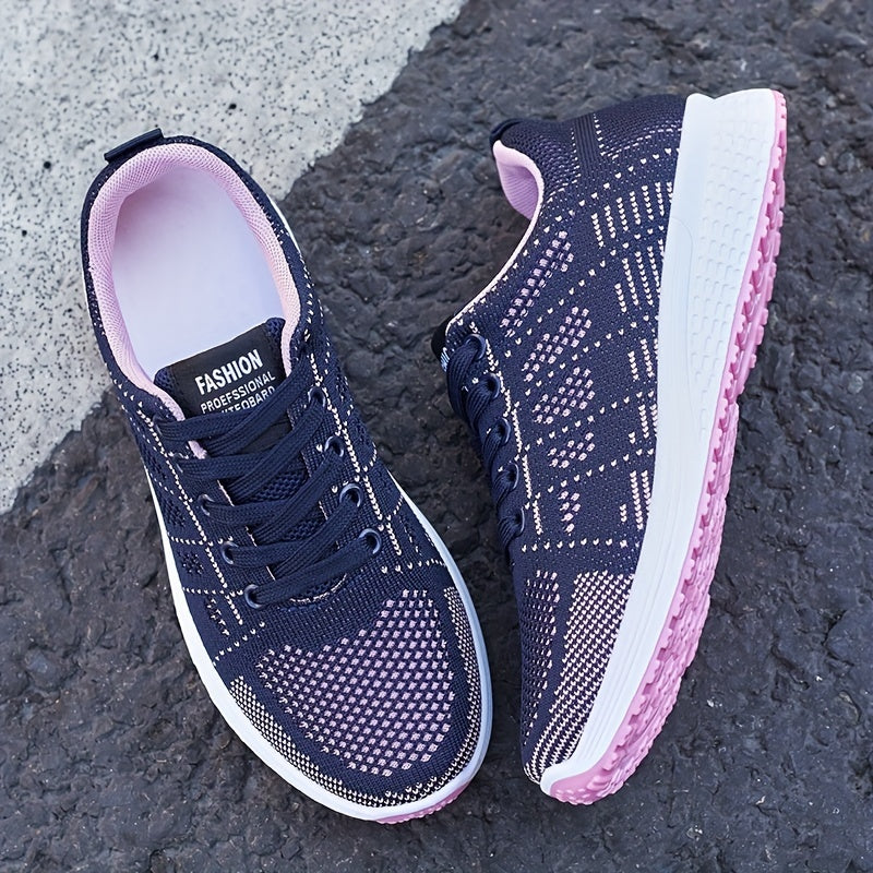 Women's Breathable Woven Sneakers Casual Lace Up Outdoor Shoes