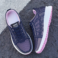 Women's Breathable Woven Sneakers Casual Lace Up Outdoor Shoes