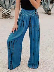 Tie Dye Wide Leg Pants Casual Shirred Waist Pants