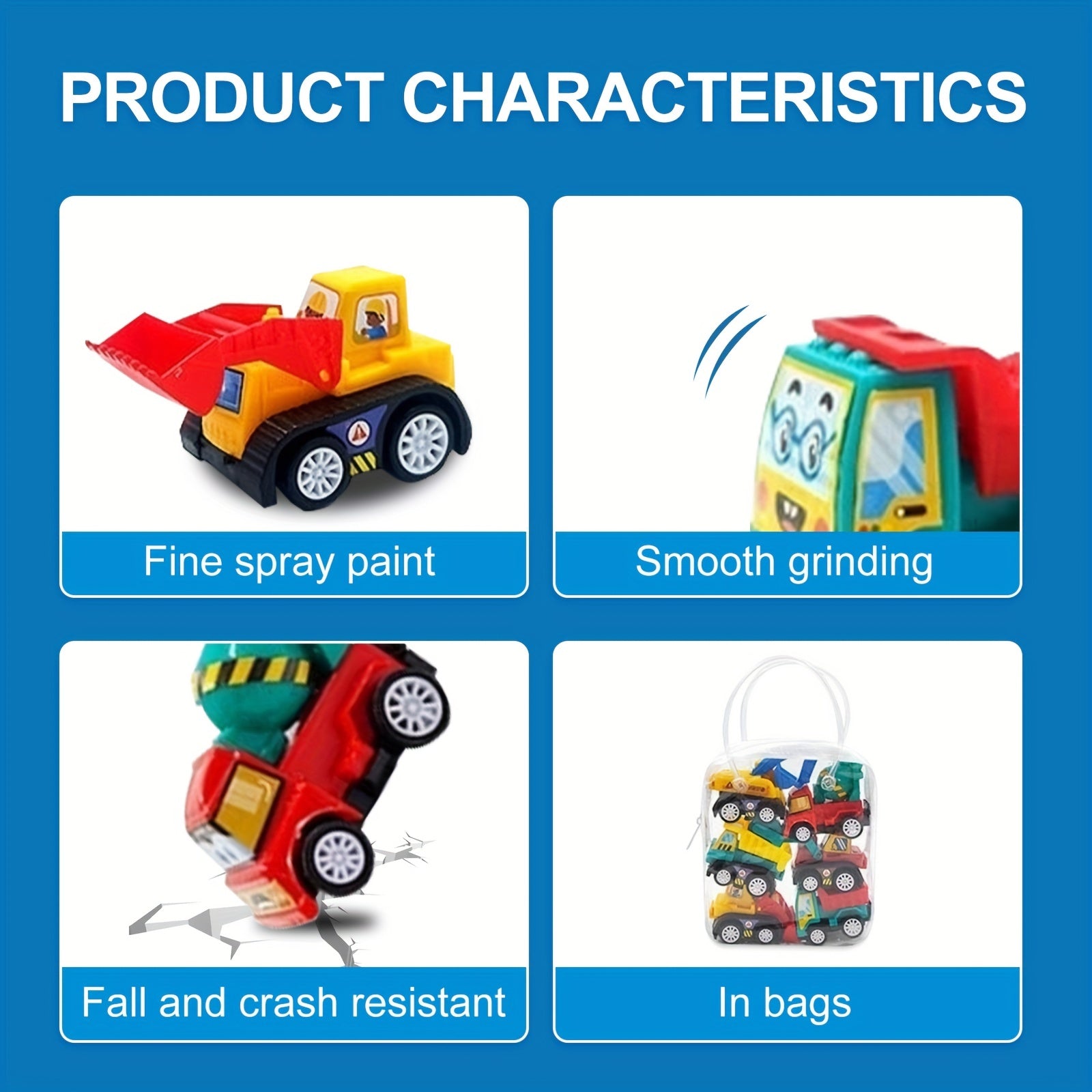 6pcs Mini Inertial Pull Back Engineering Cars Friction Vehicle Toy Set