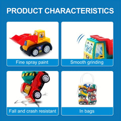6pcs Mini Inertial Pull Back Engineering Cars Friction Vehicle Toy Set