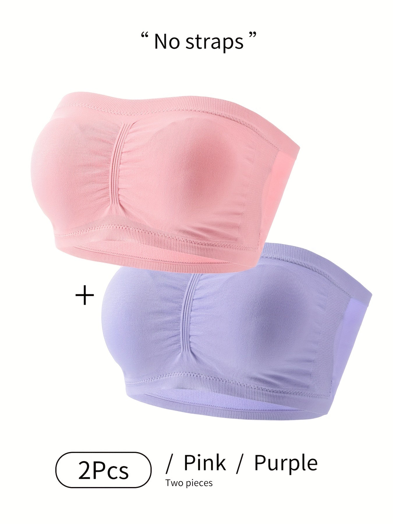 2pcs Solid Strapless Bandeau Bras Stretch Everyday Bra Women's Lingerie