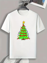 Christmas Tree Print Men's Graphic Tee Casual T-shirt
