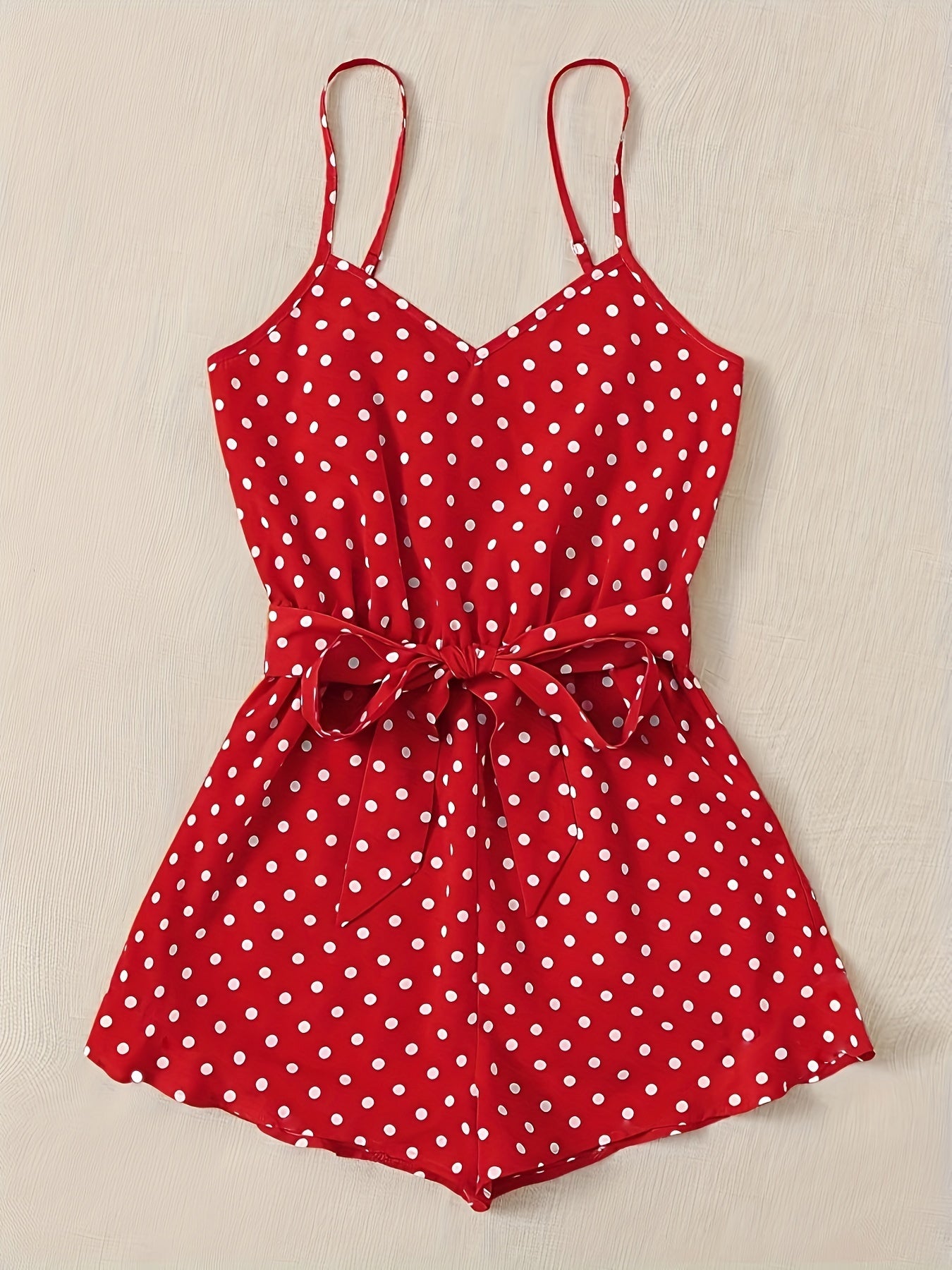 Polka Dot Print Romper Jumpsuit V Neck Tie Waist