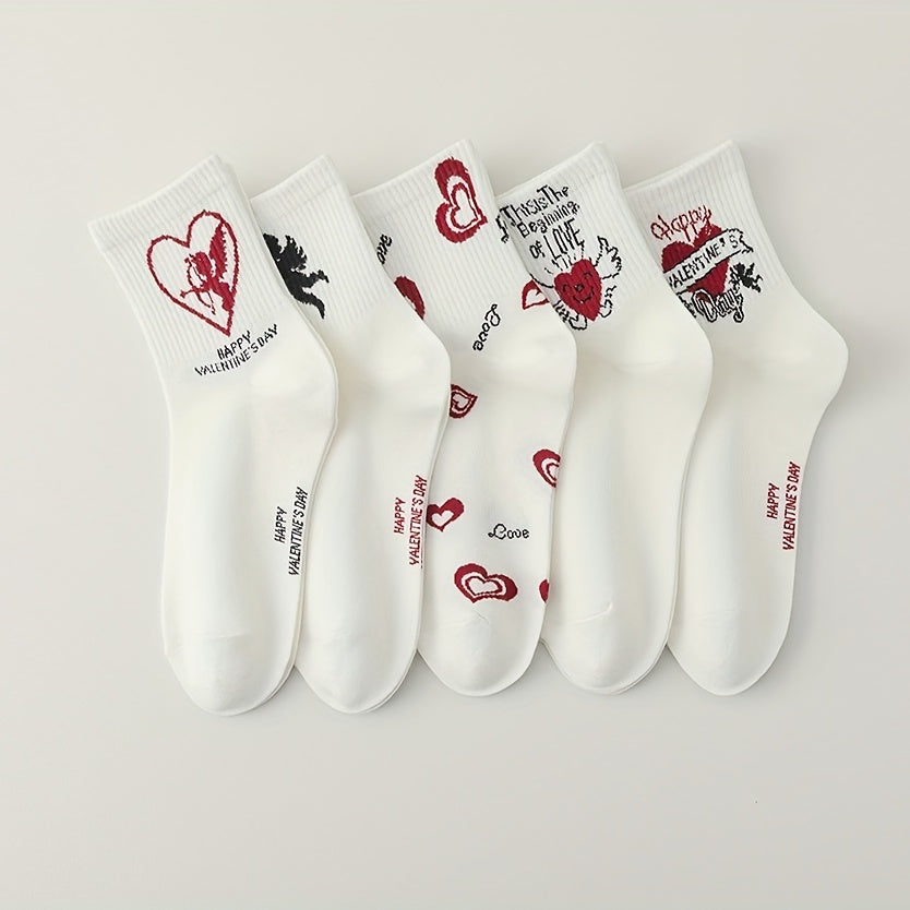 Girls Kids Heart Cupid Pattern Socks Cotton Crew Socks