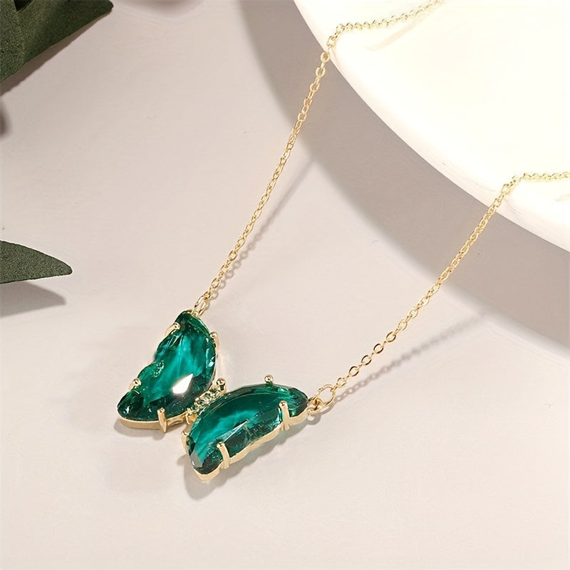 Green Butterfly Pendant Necklace Choker Collarbone Chain