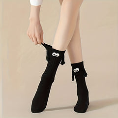 2 Pairs Women's Hand In Hand & Funny Mid Tube Socks