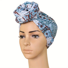 Paisley Printed Hijab Knotted Turban Cap Elastic Head Wrap
