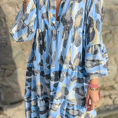 Plus Size Tie Dye Ruffle Trim Short Sleeve Dress
