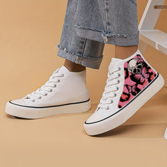 Skull & Butterfly Print Canvas High Top Sneakers