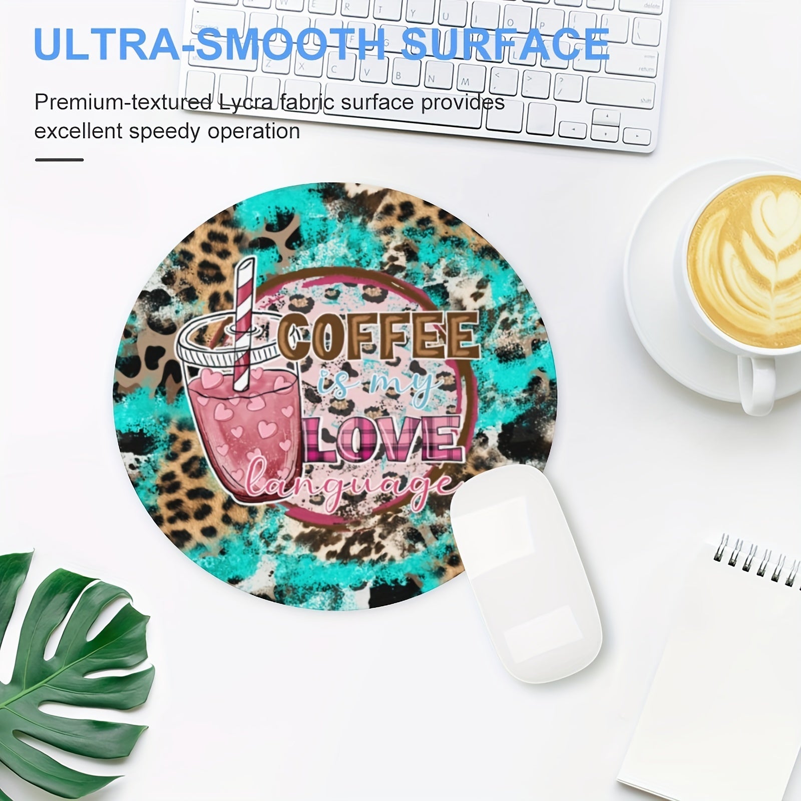 Coffee Quotes Round Mouse Pad Non Slip Rubber Base Mousepad