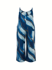 Marble Print Round Neck Wide Leg Cami Jumpsuit