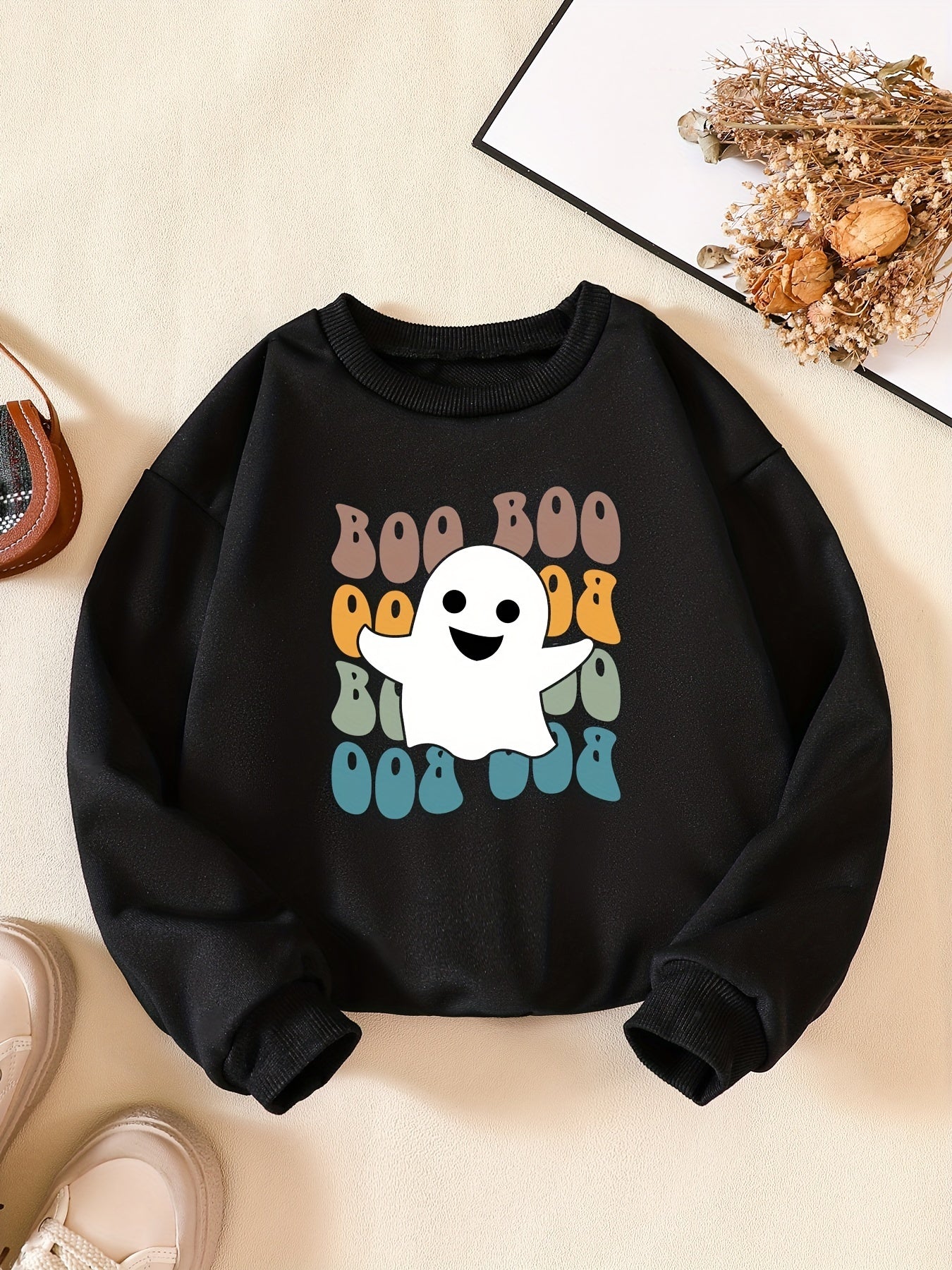 Halloween Boo Letter Print Boys Casual Sweatshirt