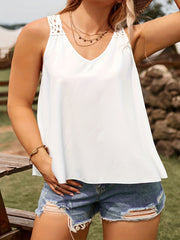 Casual Tank Top Women's Plus Ribbed V Neck Hollow Out Crochet Tank Top