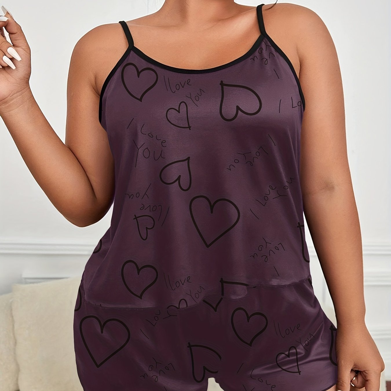 Heart Print Cami Top & Shorts Pajama Set