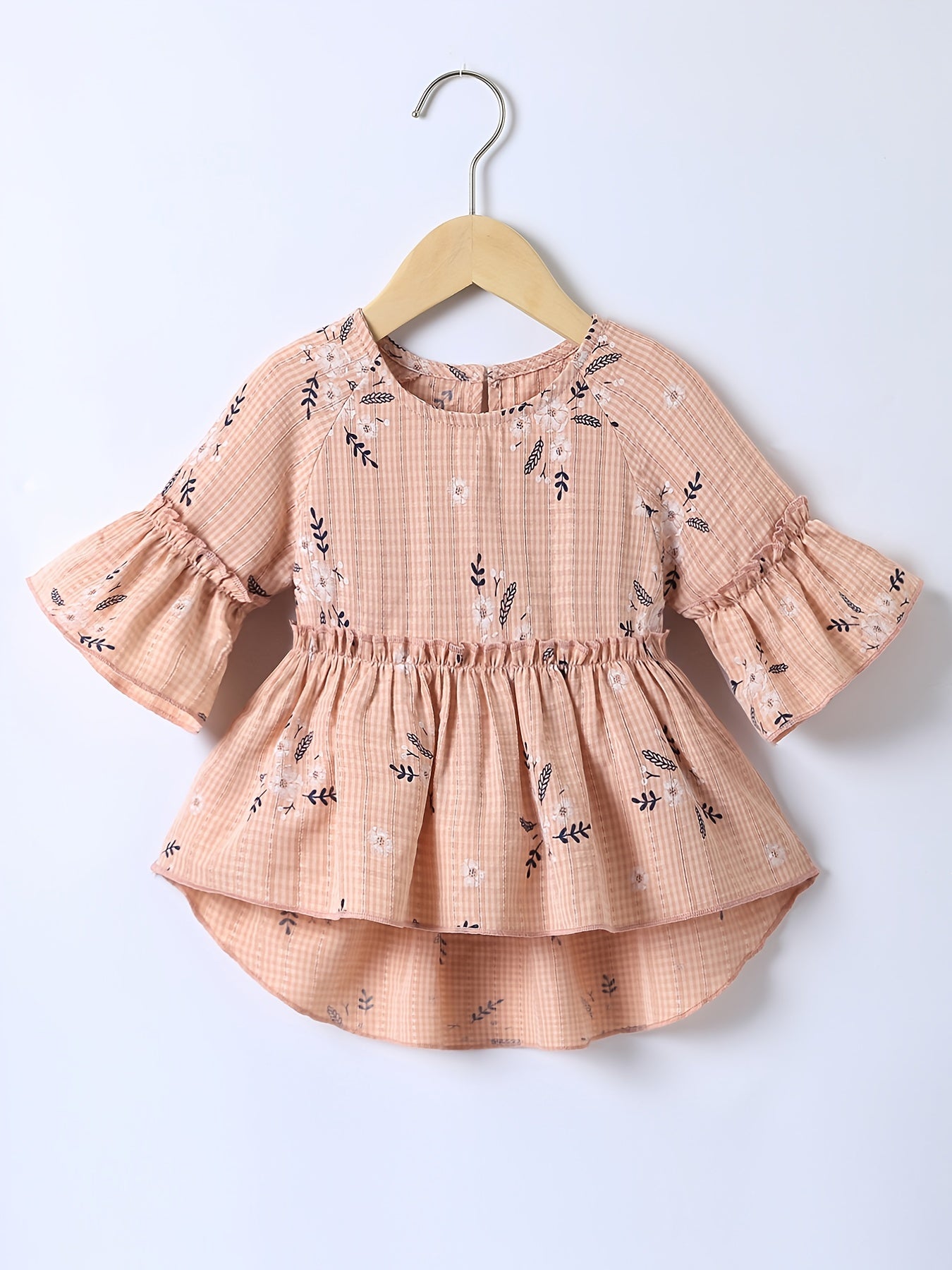 Girls Floral Print Peplum Blouse Flared Sleeve Holiday Outfit