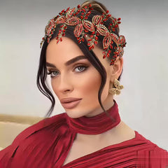 Vintage Red Rhinestone Floral Bridal Headband Wedding Prom Formal