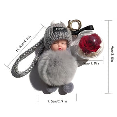 Fluffy Pompom Sleeping Doll Key Chain for Women