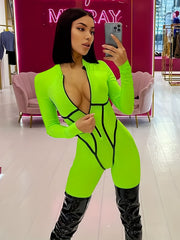 Solid Zip Up Jumpsuit Casual Bodycon Long Sleeve Jumpsuit