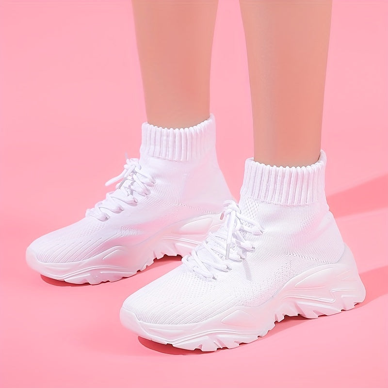 Women's Solid Sock Sneakers Lace Up Chunky Shoes