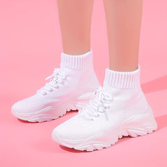 Women's Solid Sock Sneakers Lace Up Chunky Shoes