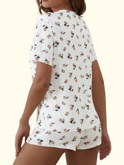 Floral Print Pajamas Set Short Sleeve Crew Neck Top & Shorts