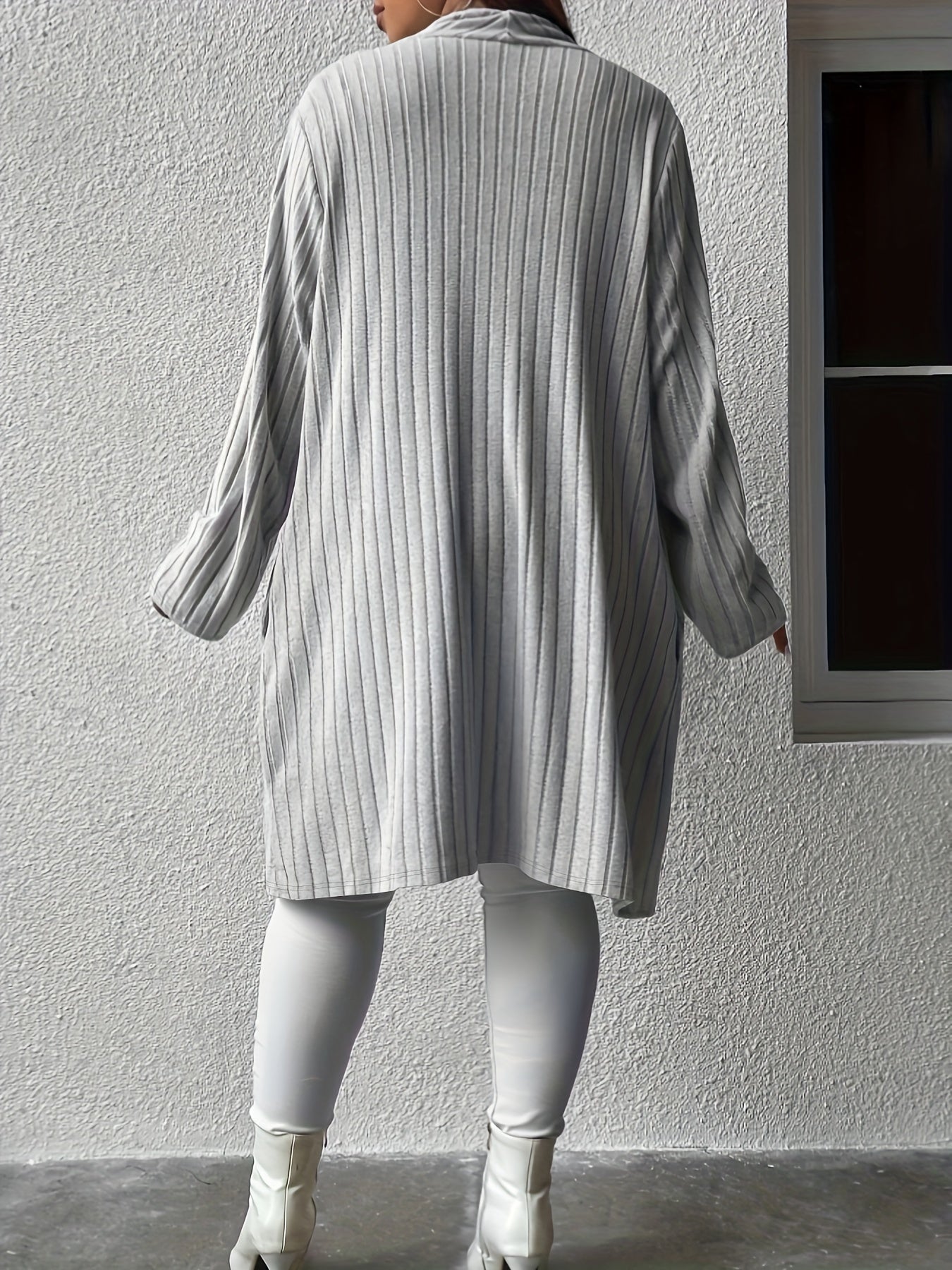 Solid Ribbed Long Sleeve Open Front Cardigan