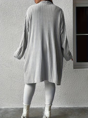 Solid Ribbed Long Sleeve Open Front Cardigan