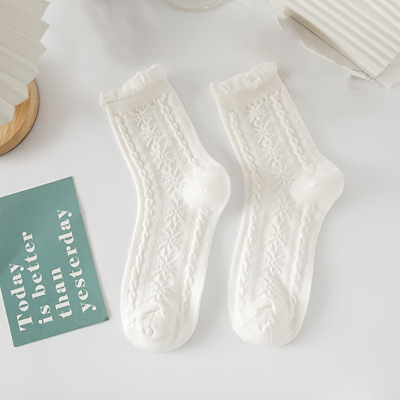 6 Pairs Teenager's Solid Knitted Socks Soft Crew Socks For Outdoor