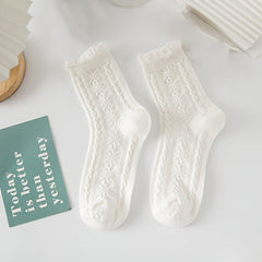 6 Pairs Teenager's Solid Knitted Socks Soft Crew Socks For Outdoor