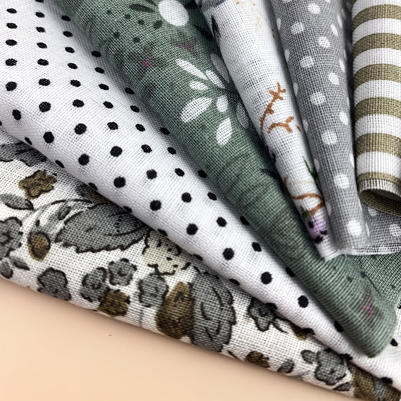 7pcs Gray Cotton Fabric Sewing Patchwork Fat Quarters Bundle DIY Craft Material