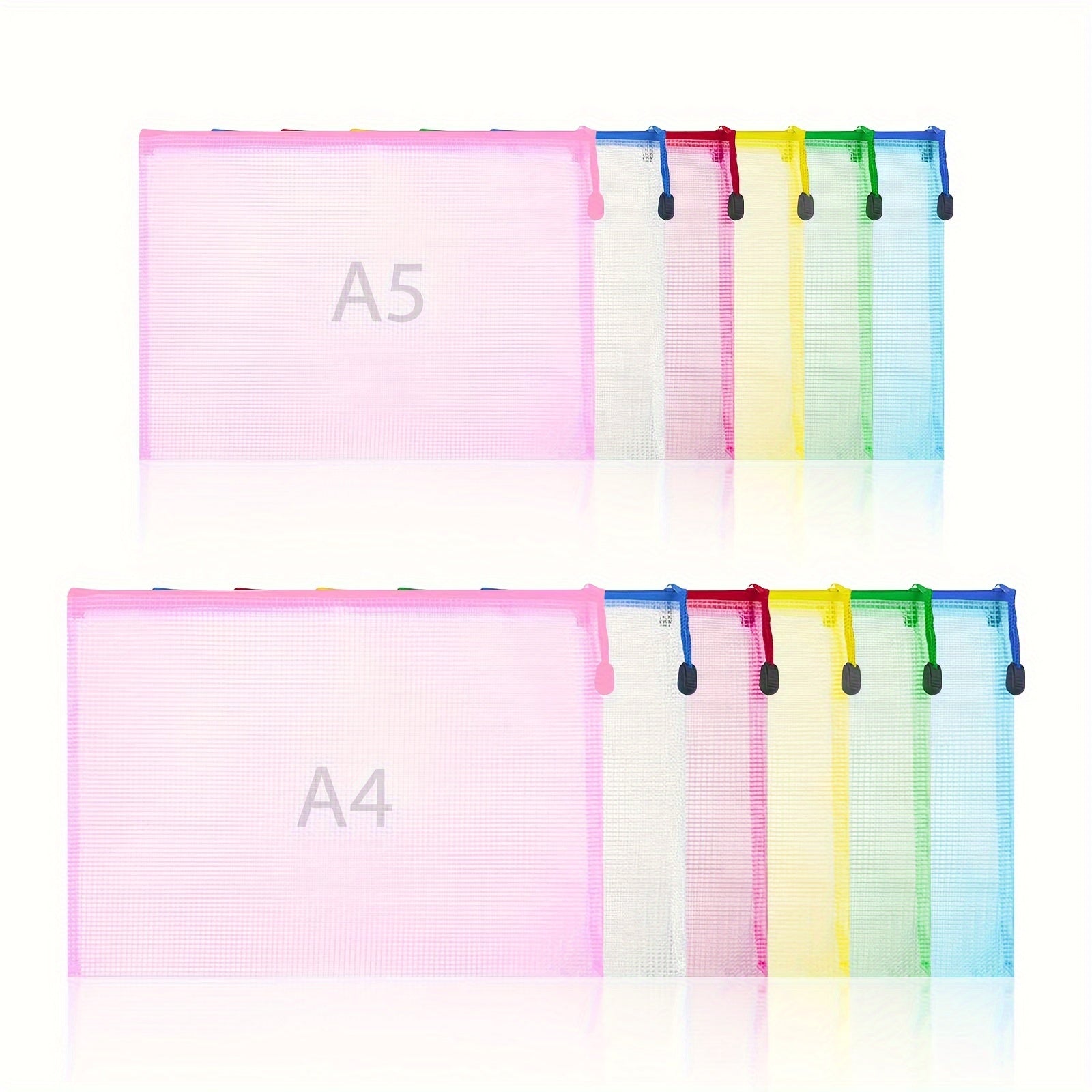 12pcs Zipper Mesh Bag Plastic File Bag School Office Supplies