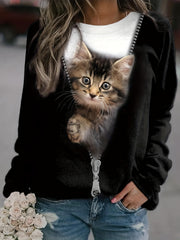 Animal Print Crew Neck Sweatshirt for Women