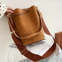 Retro Frosted Bucket Bag Crossbody Shoulder Purse Wide Strap