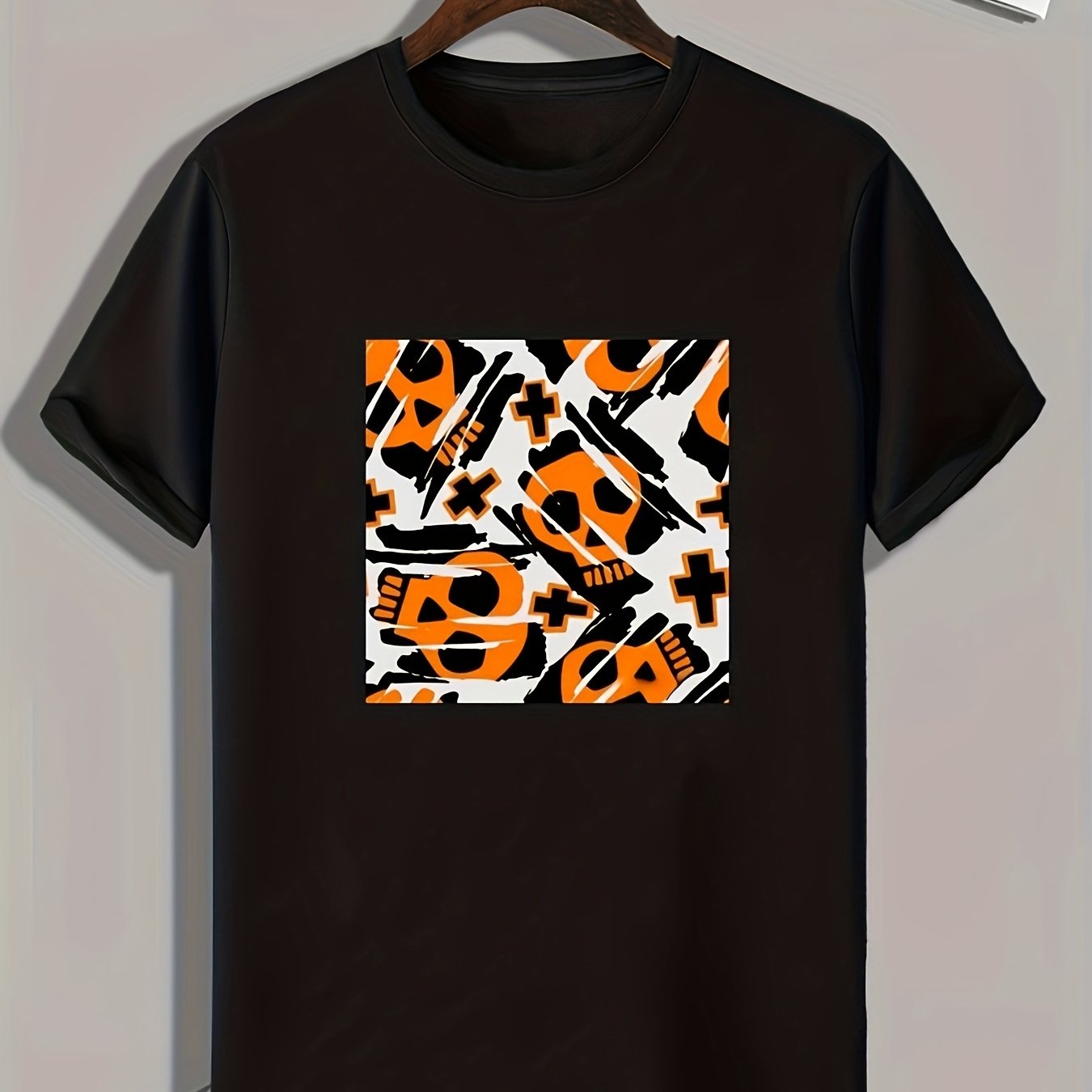 Skull Pattern Print Men's Comfy Sports T-shirt