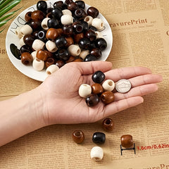 Large Hole Barrel Wooden European Loose Beads 6pc