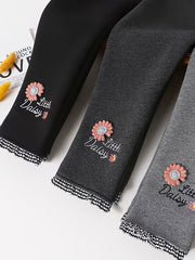 Girls Flowers Print Winter Thermal Leggings Kids Clothes