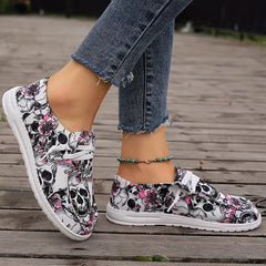 Women's Halloween Skull Print Canvas Shoes Flat Casual Sneakers