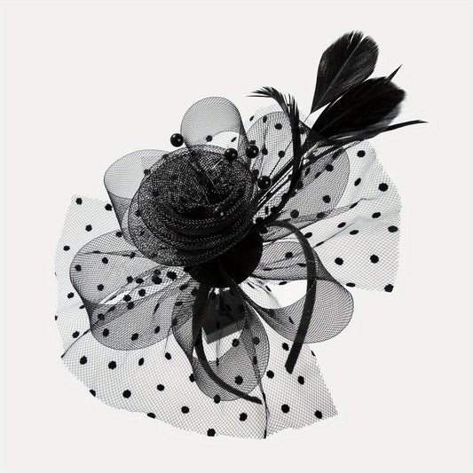 Women Flower Veil Mesh Feather Fascinator Tea Party Bridal Derbyhat