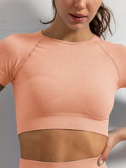 Short Sleeved Fitness Sportswear Suit Hip Tight Knit Solid Yoga Suit Women