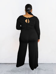Knot Back Drawstring Wide Pant Jumpsuit