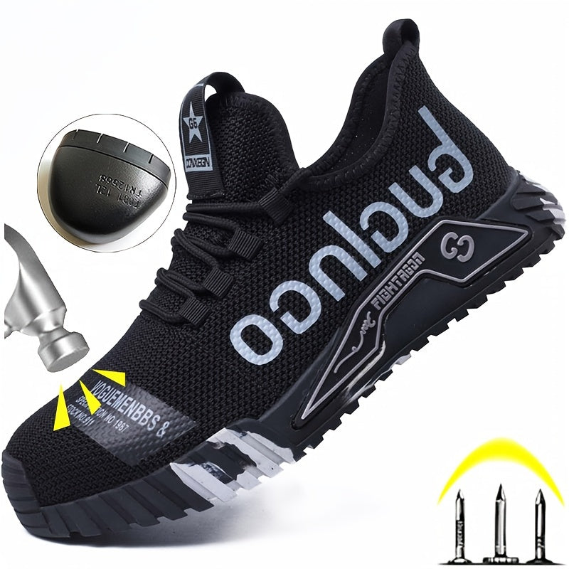 Men's Steel Toe Work Safety Shoes, Anti-skid, Puncture Proof, Lace Up