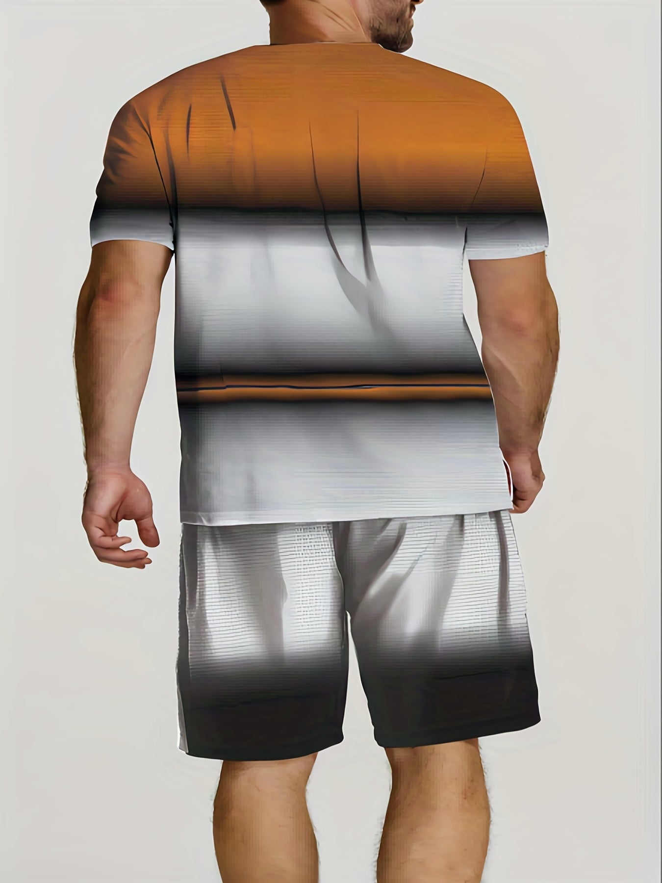 Men's Ombre 2Pcs Outfits Crew Neck T shirt & Drawstring Shorts Se