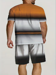 Men's Ombre 2Pcs Outfits Crew Neck T shirt & Drawstring Shorts Se