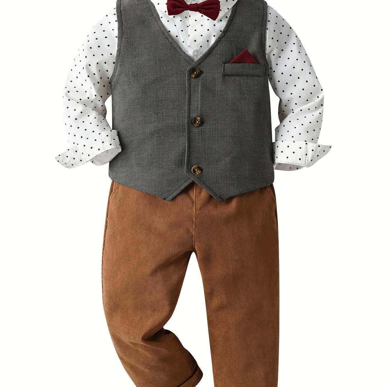Boys Suit Set Vest Shirt Pants Bow Tie Slim Suit Gentleman Prom Wedding