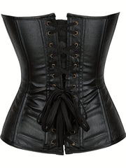 Chain Decor Strapless Corset Bustier Tummy Control Lace Up Zipper Body Shaper