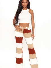 Colorblock Bell Bottom Jeans Wide Legs Raw Trim Pants