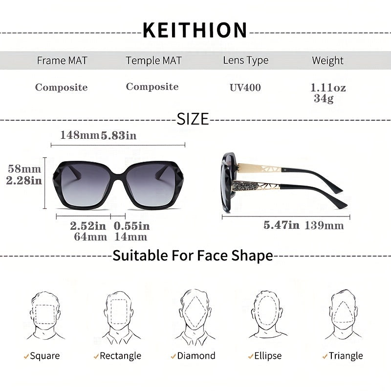Oversized Polarized Sunglasses Rhinestone Gradient Lens UV Protection