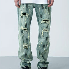 Vintage Street Style Ripped Jeans Loose Fit Straight Leg Pants