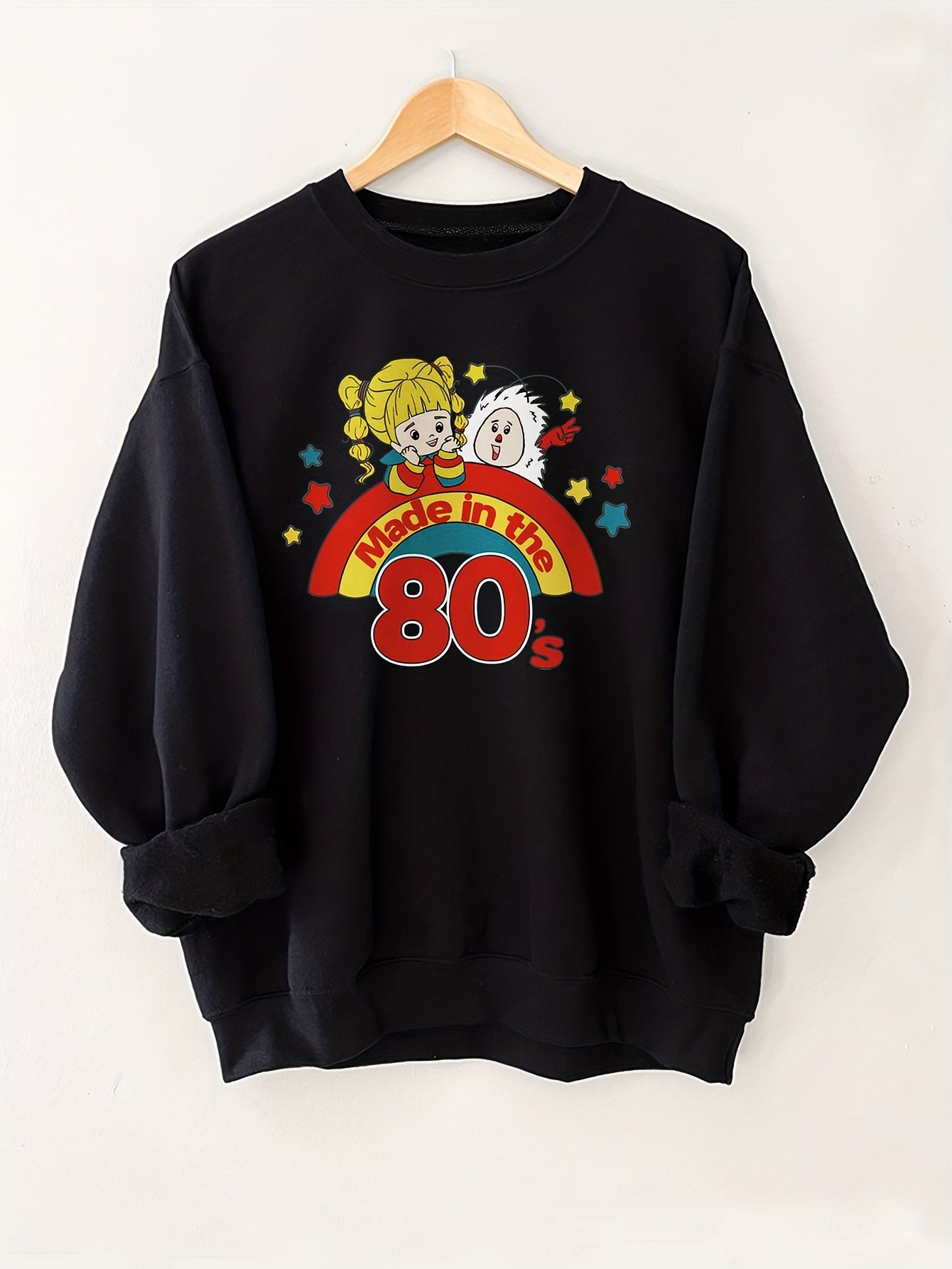 80s Cartoon Print Sweatshirt Long Sleeve Crew Neck Casual Sweatshirt